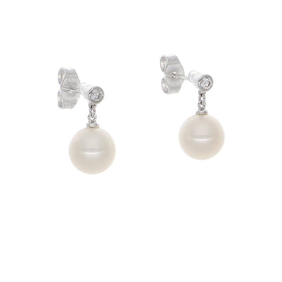 Aros Oro Blanco Perla y Brillantes AR-14101