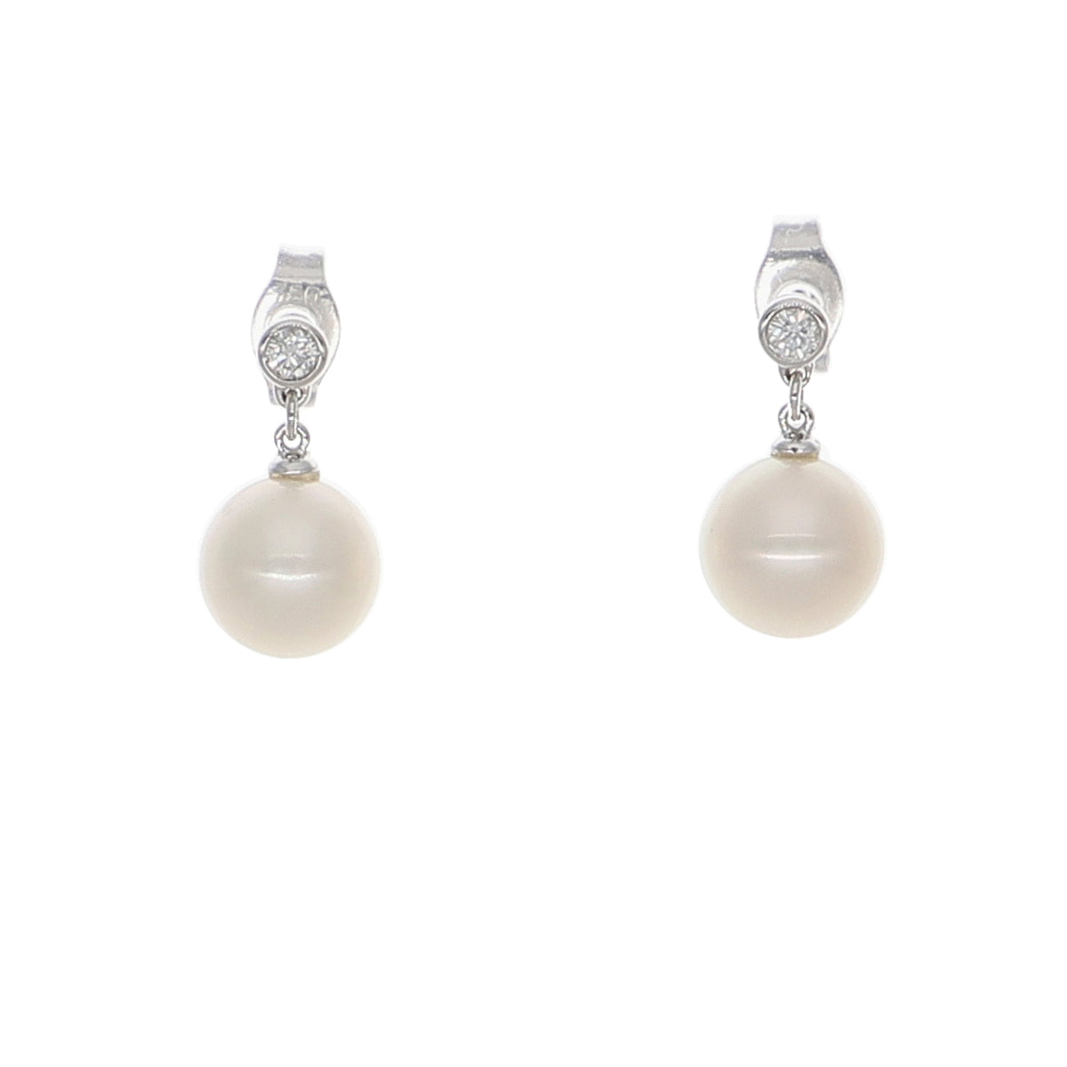 Aros Oro Blanco Perla y Brillantes AR-14101