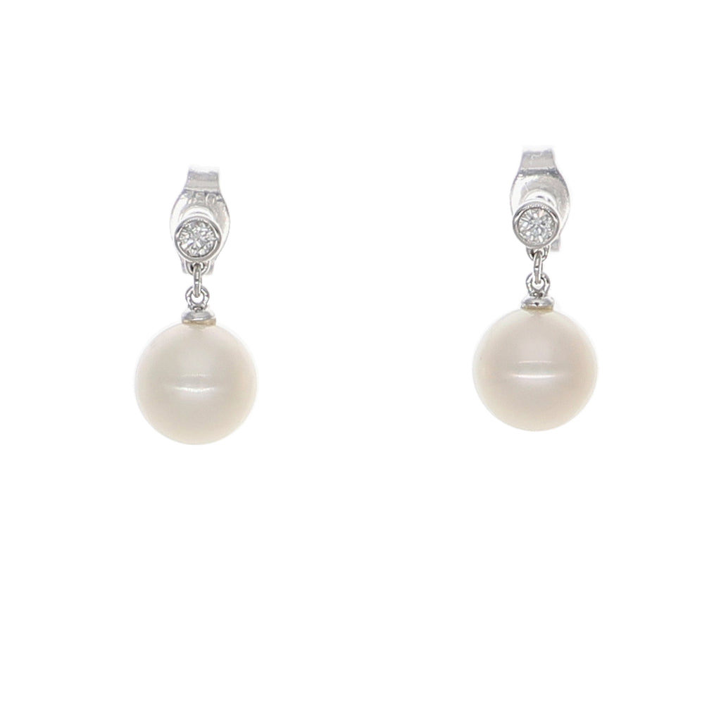 Aros Oro Blanco Perla y Brillantes AR-14101