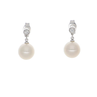 Aros Oro Blanco Perla y Brillantes AR-14101