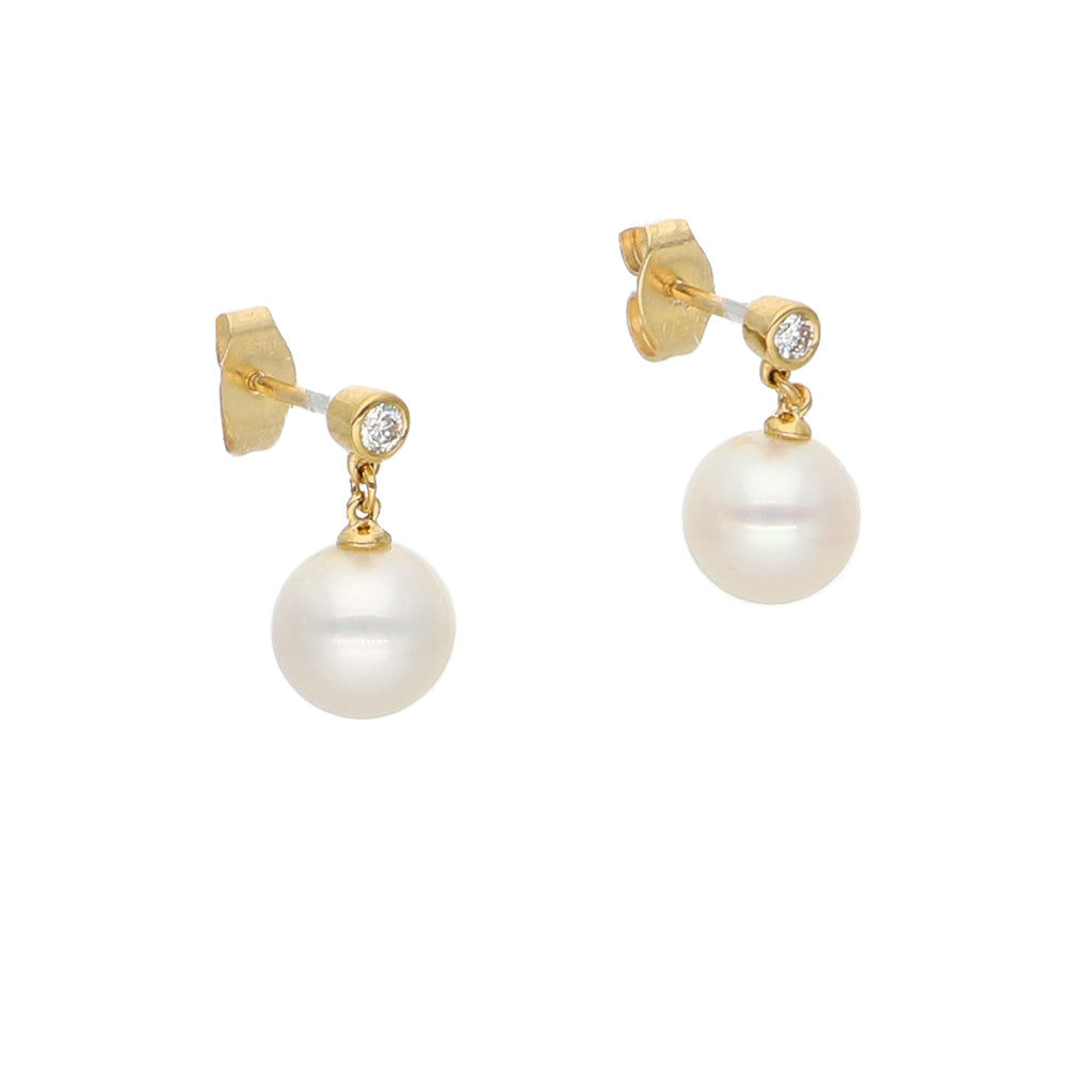 Aros Oro Amarillo Perla y Brillantes AR-14102