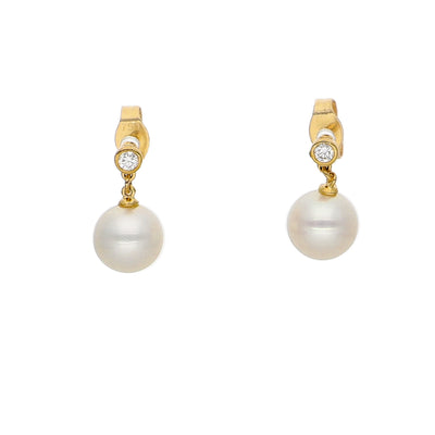 Aros Oro Amarillo Perla y Brillantes AR-14102