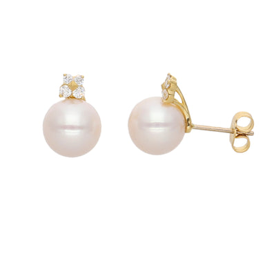 Aros Oro Amarillo Perla y Brillantes AR-14103