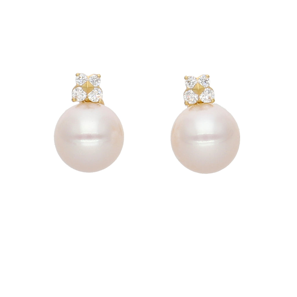 Aros Oro Amarillo Perla y Brillantes AR-14103