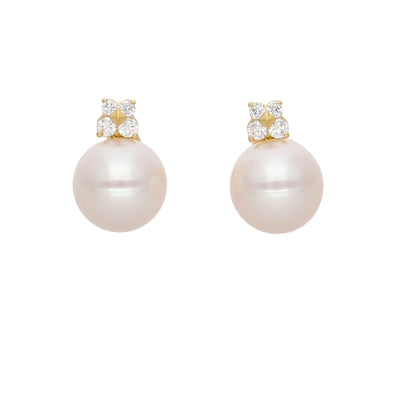 Aros Oro Amarillo Perla y Brillantes AR-14103