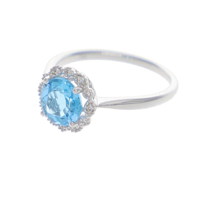 Anillo Oro Blanco, Topacio Azul y Brillantes AN-14104