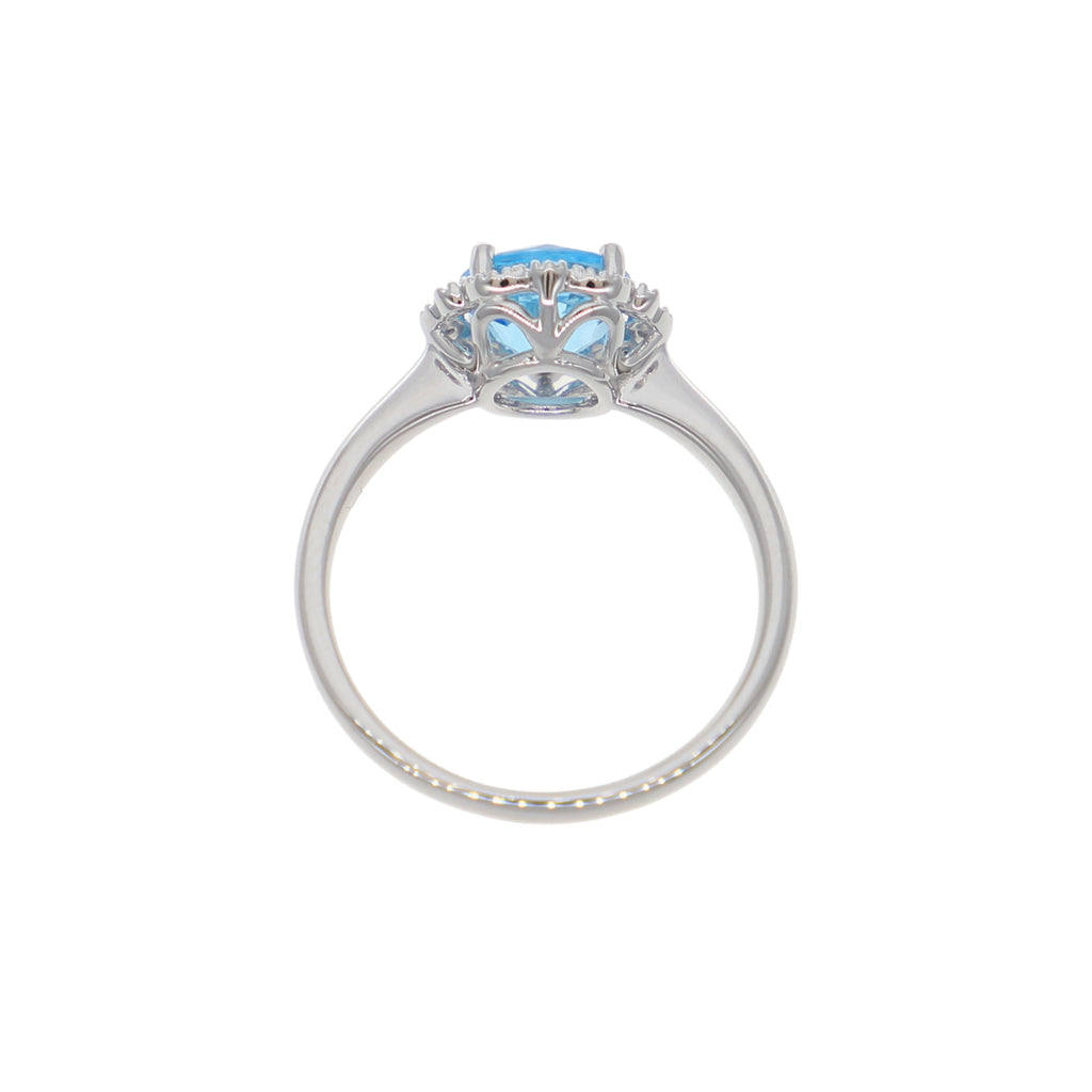 Anillo Oro Blanco, Topacio Azul y Brillantes AN-14104