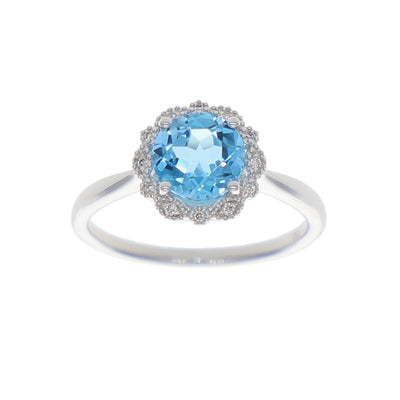 Anillo Oro Blanco, Topacio Azul y Brillantes AN-14104