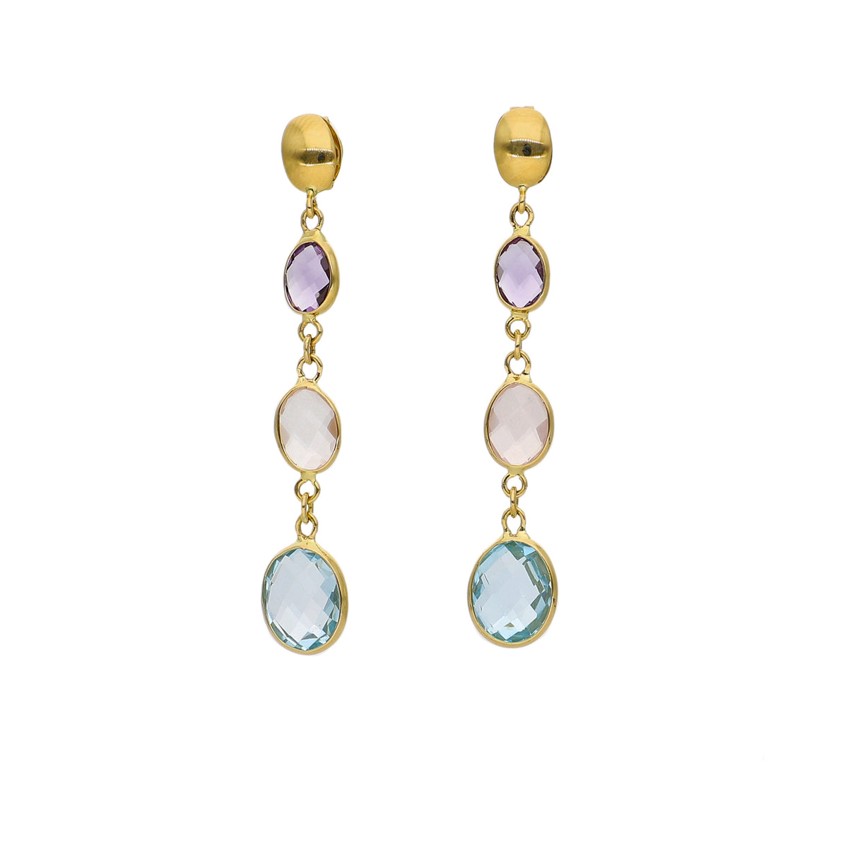 Aros Oro Amarillo Amatista, Cuarzo Rosa y Topacio Azul AR-14219