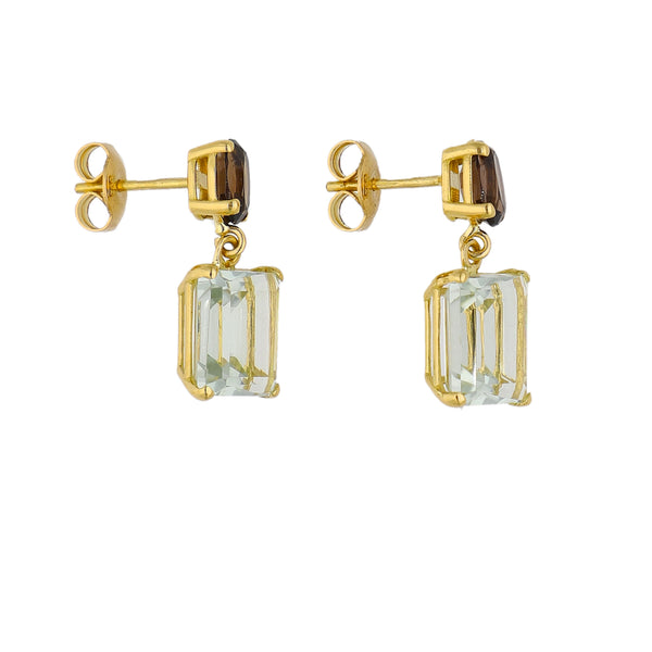 Aros Oro Amarillo Topacio Fume y Amatista Verde AR-14227