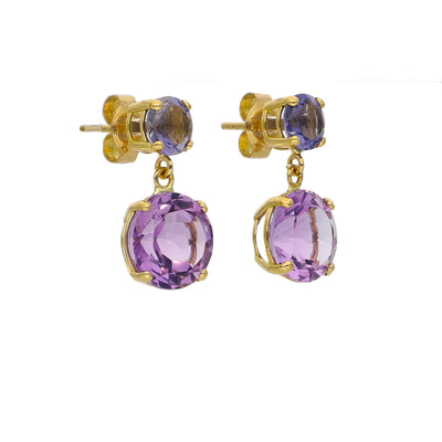 Aros Oro Amarillo Iolita y Amatista AR-14228