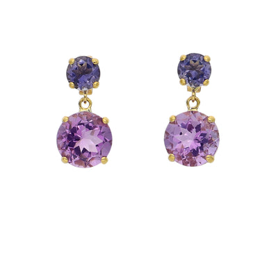 Aros Oro Amarillo Iolita y Amatista AR-14228