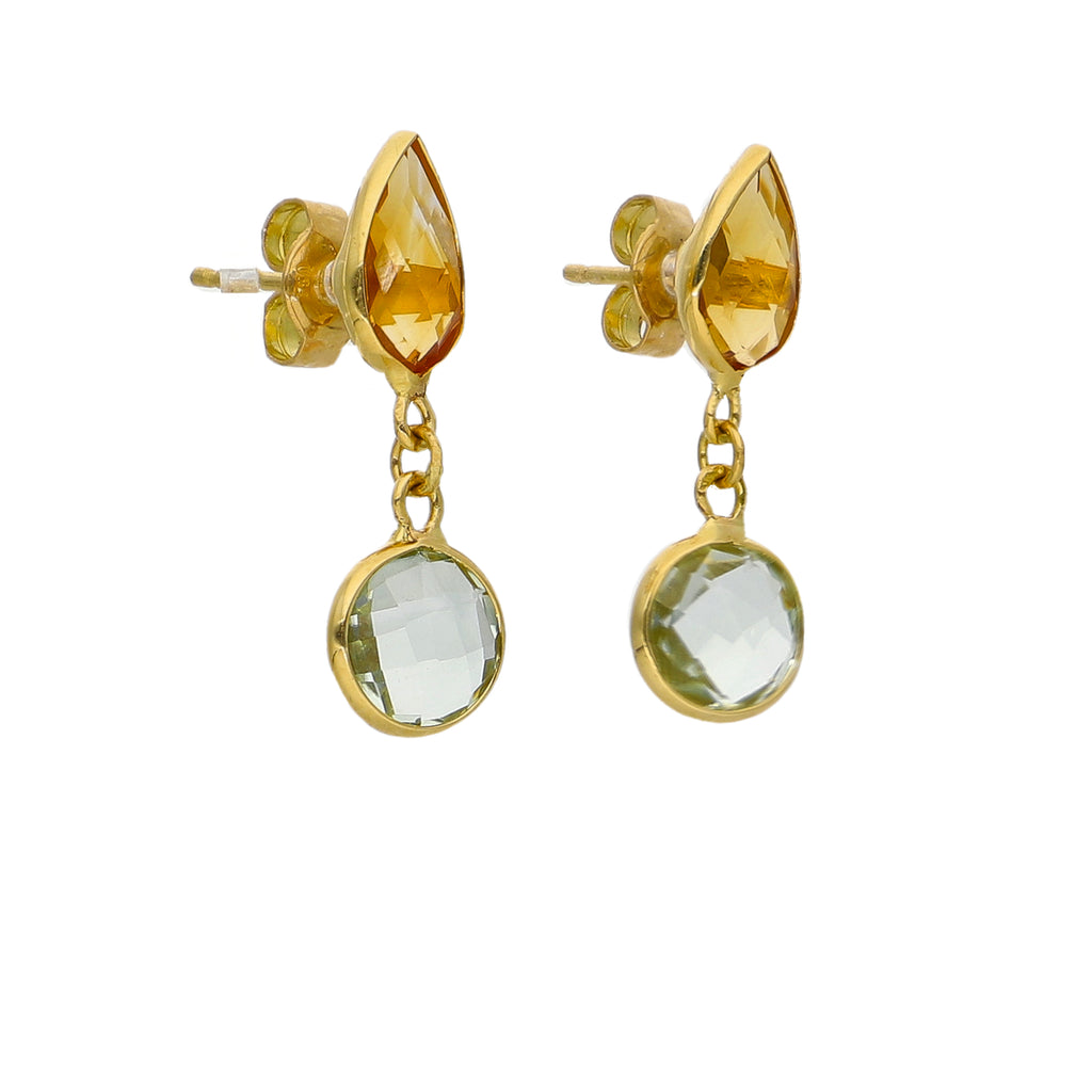 Aros Oro Amarillo Citrino y Amatista Verde AR-14230