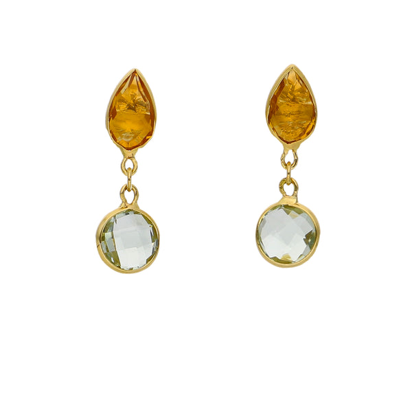 Aros Oro Amarillo Citrino y Amatista Verde AR-14230