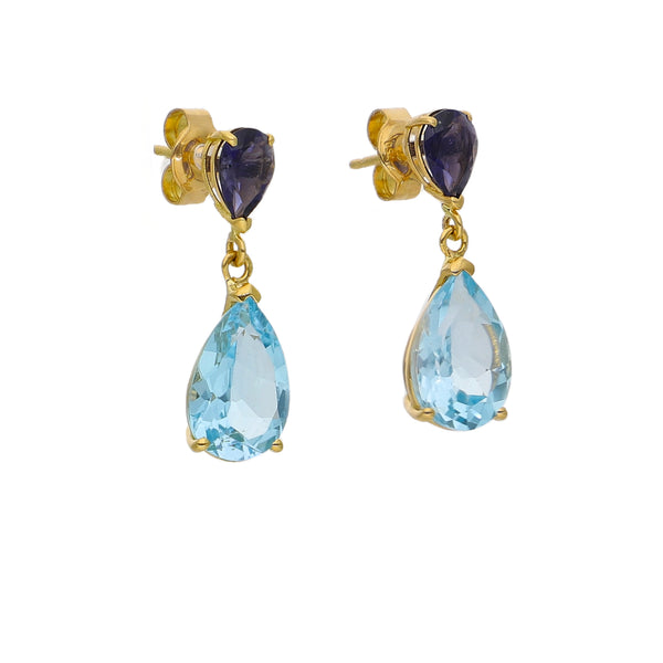 Aros Oro Amarillo Iolita y Topacio Azul AR-14231