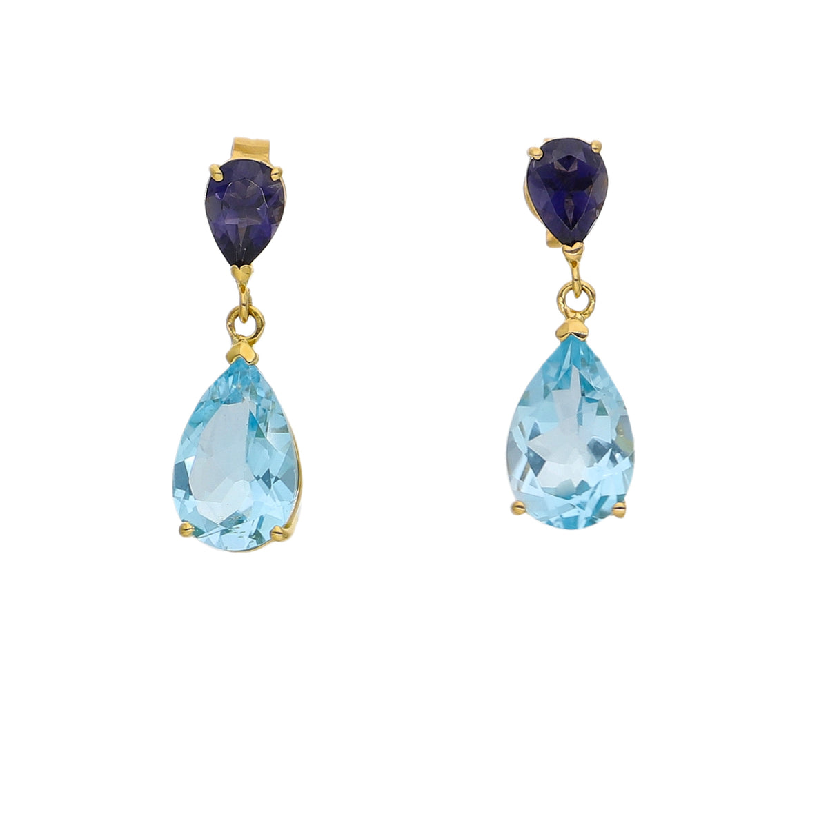 Aros Oro Amarillo Iolita y Topacio Azul AR-14231