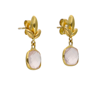 Aros Oro Amarillo Cuarzo Rosa AR-14232