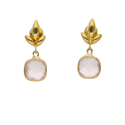 Aros Oro Amarillo Cuarzo Rosa AR-14232