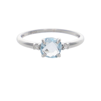 Anillo Oro Blanco Topacio Azul y Brillantes AN-14242