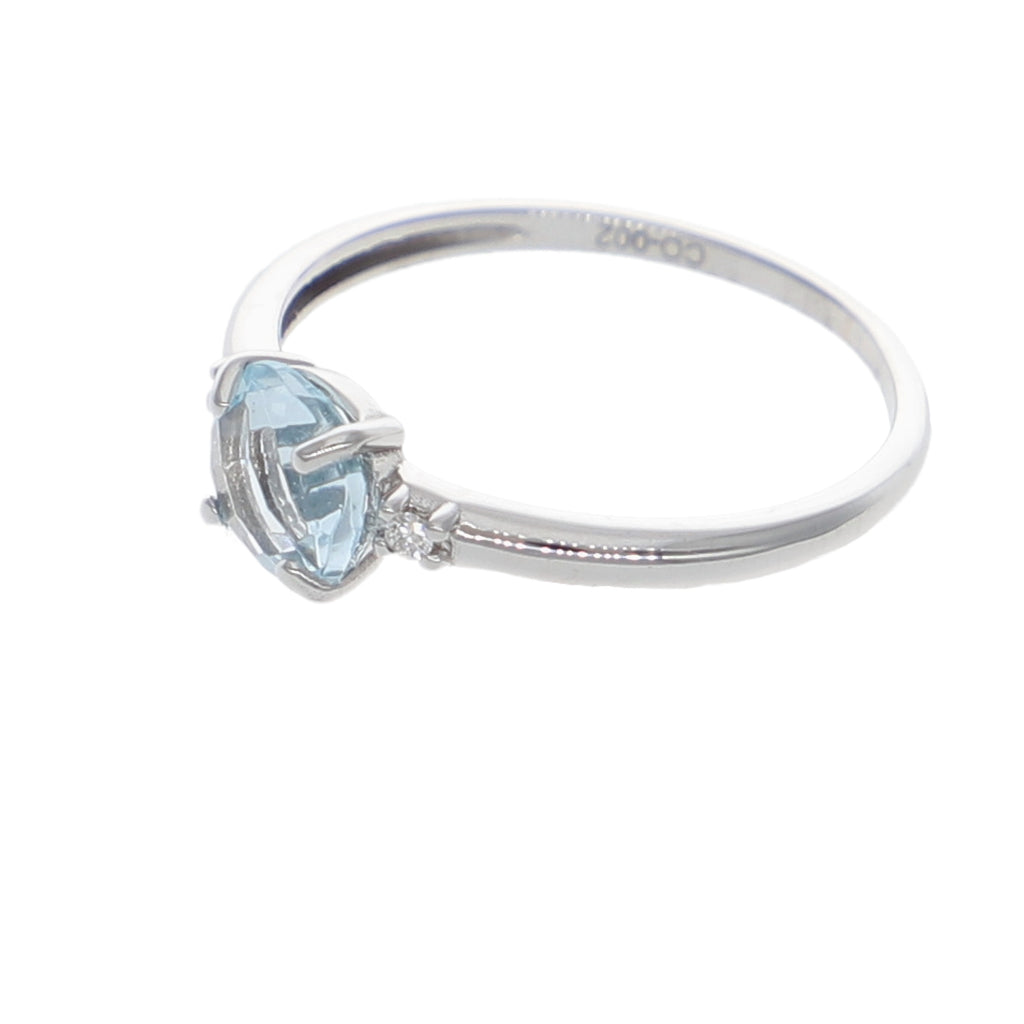 Anillo Oro Blanco Topacio Azul y Brillantes AN-14242