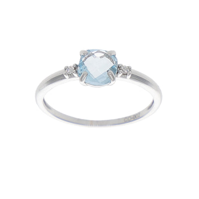 Anillo Oro Blanco Topacio Azul y Brillantes AN-14242