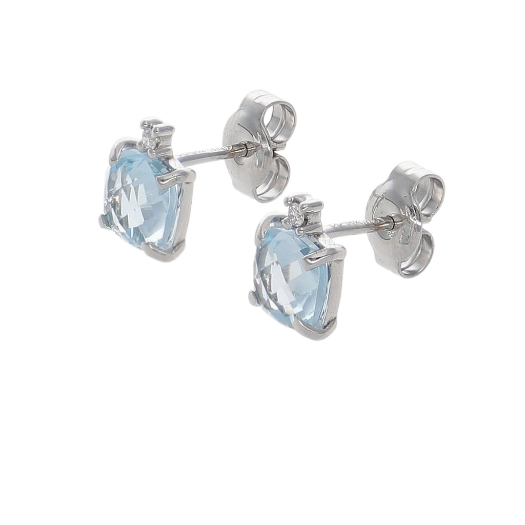 Aros Oro Blanco Topacio Azul y Brillantes AR-14246