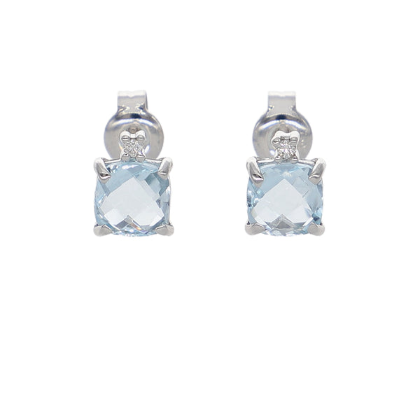 Aros Oro Blanco Topacio Azul y Brillantes AR-14246