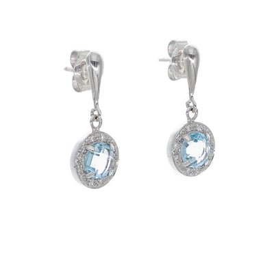 Aros Oro Blanco Topacio Azul y Brillantes AR-14249