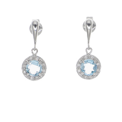 Aros Oro Blanco Topacio Azul y Brillantes AR-14249