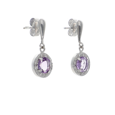 Aros Oro Blanco Amatista y Brillantes AR-14251