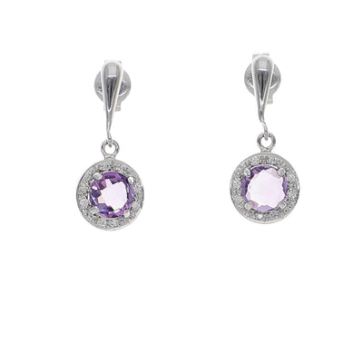 Aros Oro Blanco Amatista y Brillantes AR-14251