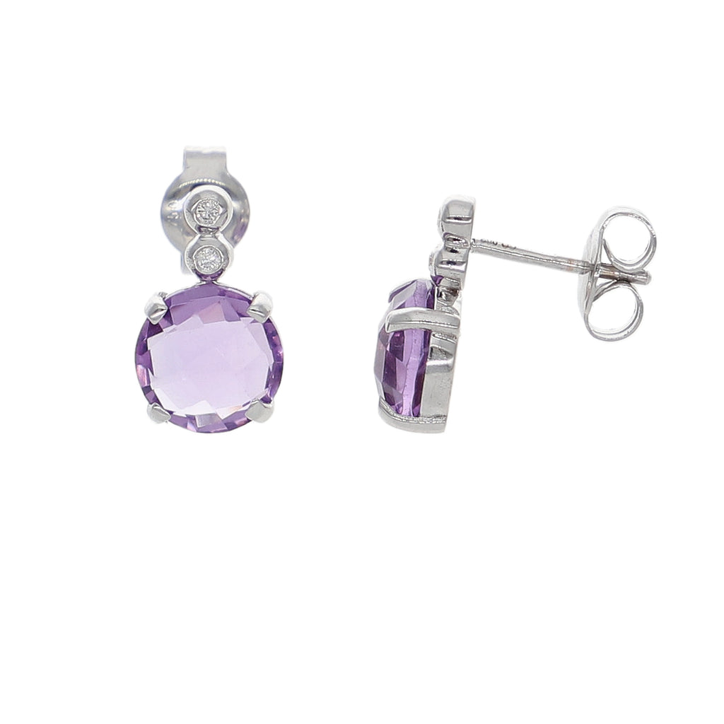 Aros Oro Blanco Amatista y Brillantes AR-14252
