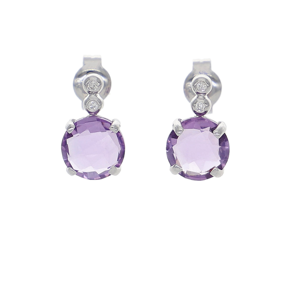 Aros Oro Blanco Amatista y Brillantes AR-14252