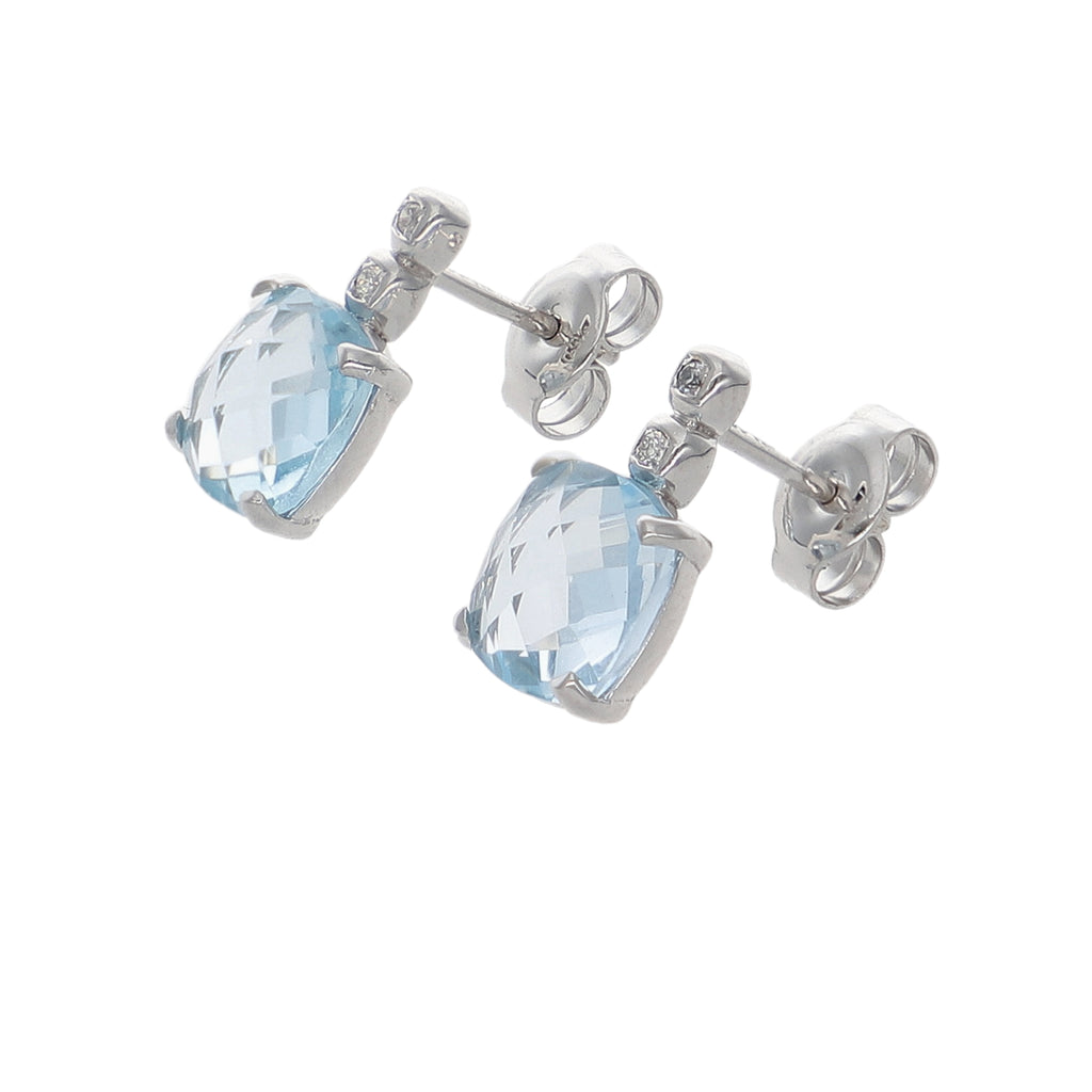 Aros Oro Blanco Topacio Azul y Brillantes AR-14264