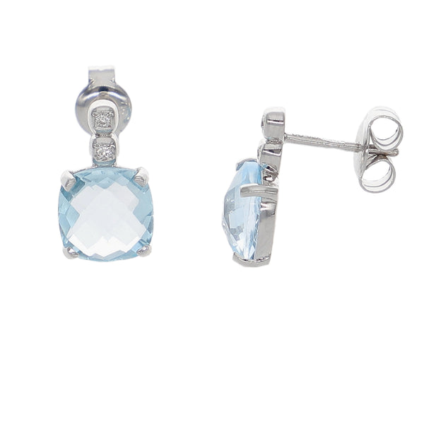 Aros Oro Blanco Topacio Azul y Brillantes AR-14264