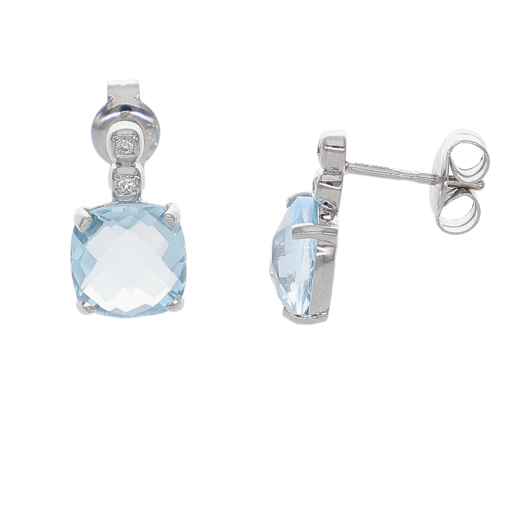 Aros Oro Blanco Topacio Azul y Brillantes AR-14264