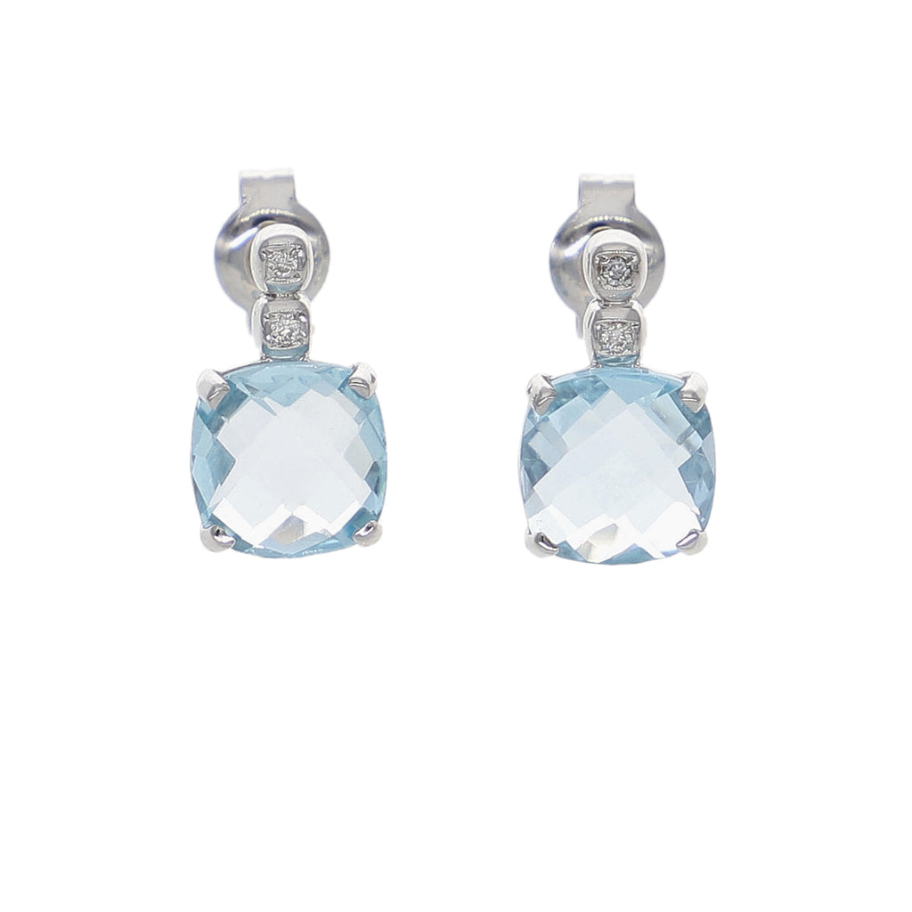 Aros Oro Blanco Topacio Azul y Brillantes AR-14264