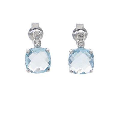 Aros Oro Blanco Topacio Azul y Brillantes AR-14264