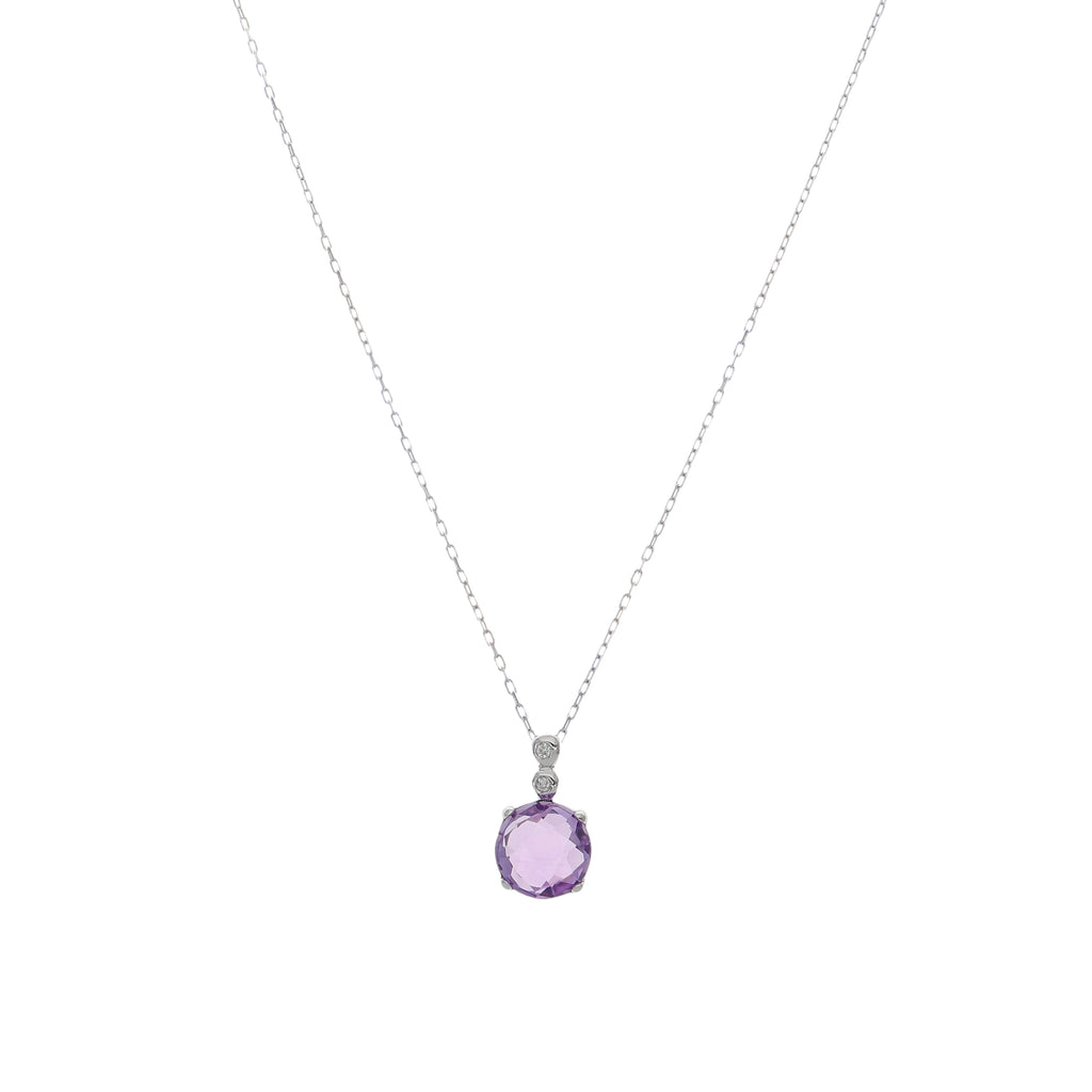 Collar Oro Blanco Amatista Y Brillantes CL-14269