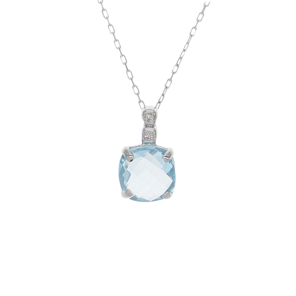 Collar Oro Blanco Topacio Azul Y Brillantes CL-14270