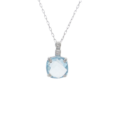 Collar Oro Blanco Topacio Azul Y Brillantes CL-14270