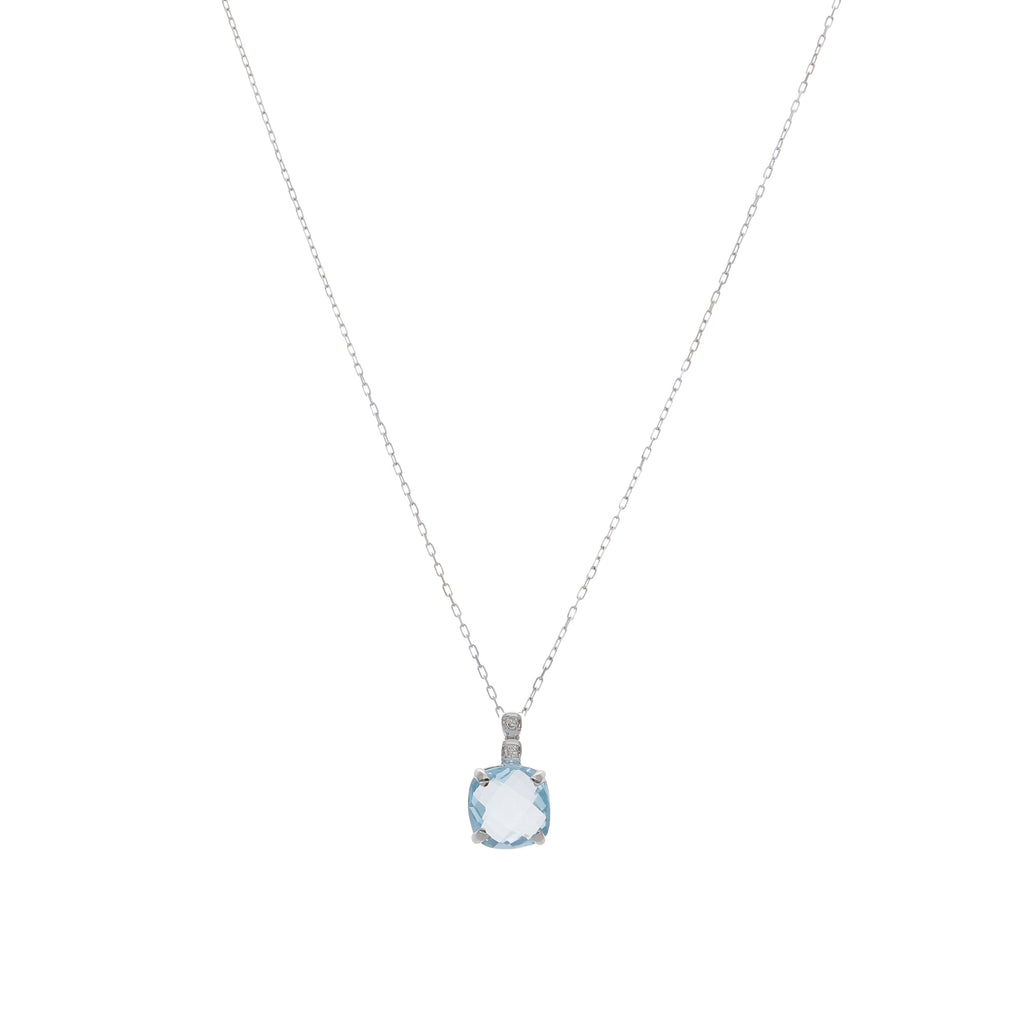 Collar Oro Blanco Topacio Azul Y Brillantes CL-14270