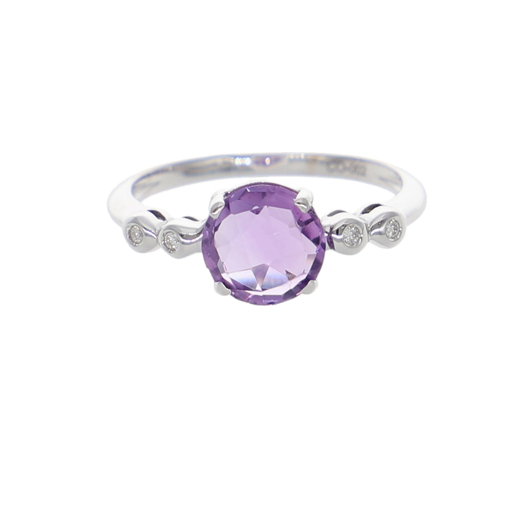 Anillo Oro Blanco Amatista y Brillantes AN-14271