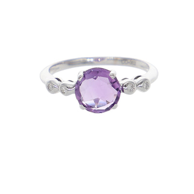 Anillo Oro Blanco Amatista y Brillantes AN-14271