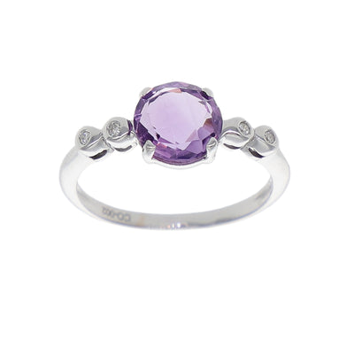 Anillo Oro Blanco Amatista y Brillantes AN-14271