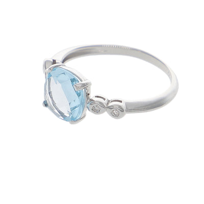 Anillo Oro Blanco Topacio Azul y Brillantes AN-14274