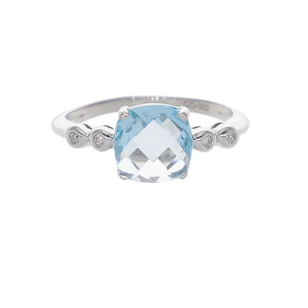 Anillo Oro Blanco Topacio Azul y Brillantes AN-14274