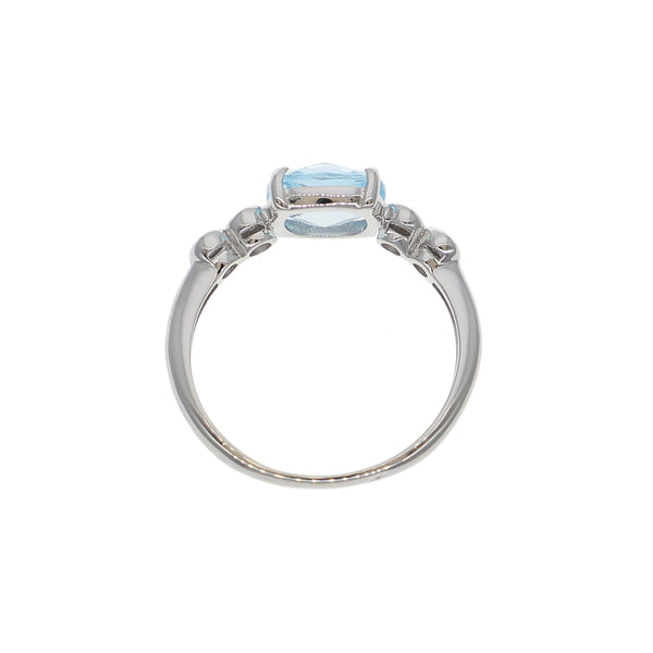 Anillo Oro Blanco Topacio Azul y Brillantes AN-14274