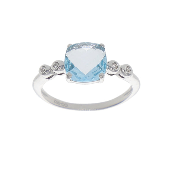 Anillo Oro Blanco Topacio Azul y Brillantes AN-14274