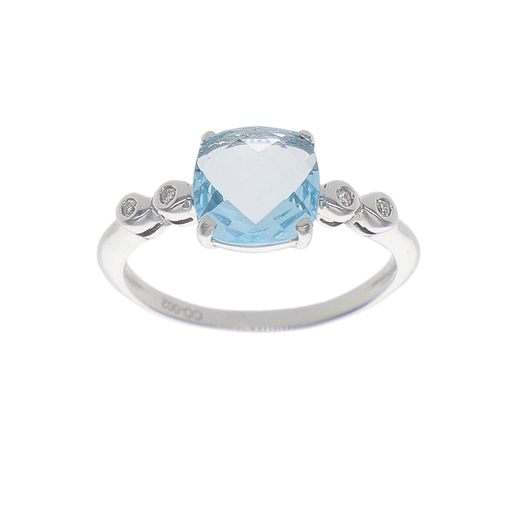 Anillo Oro Blanco Topacio Azul y Brillantes AN-14274